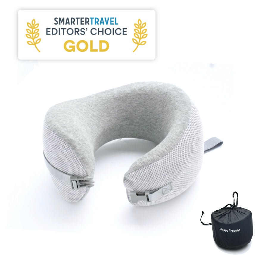 Cushion Lab Ergonomic Travel Neck Pillow, Ergonomic Memory Foam Travel Pillow for Airplane with Travel Bag